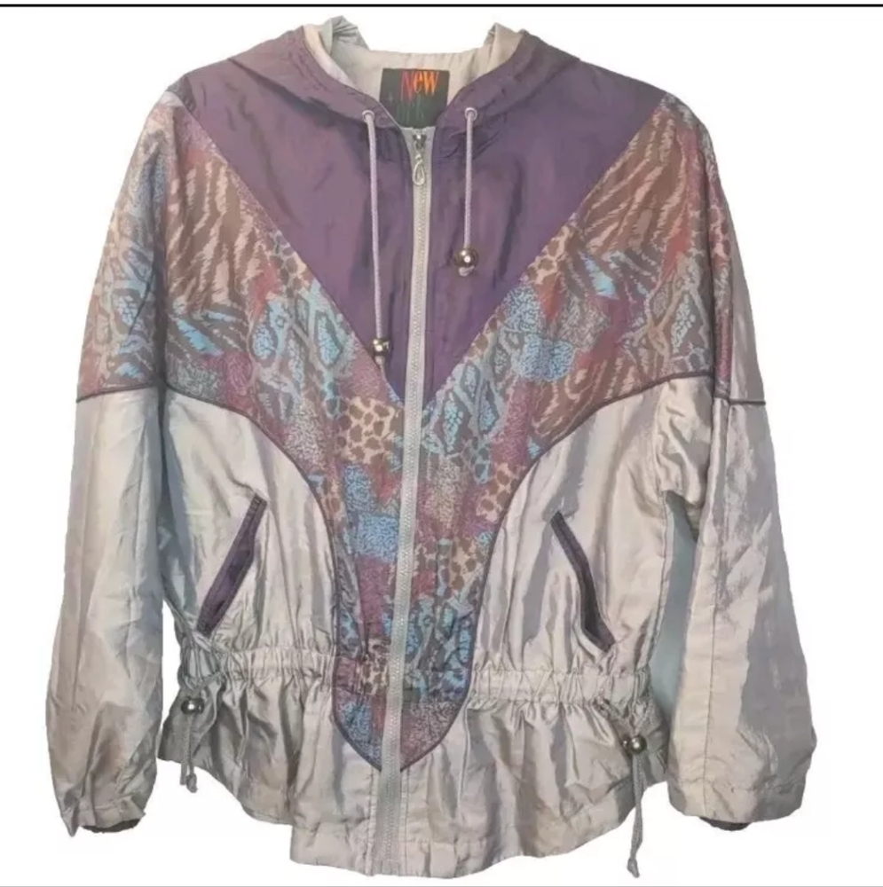 Vtg Y2k Satin Track Jacket Woman Med Ruffled Hem Retro Hip Hop New York Classics